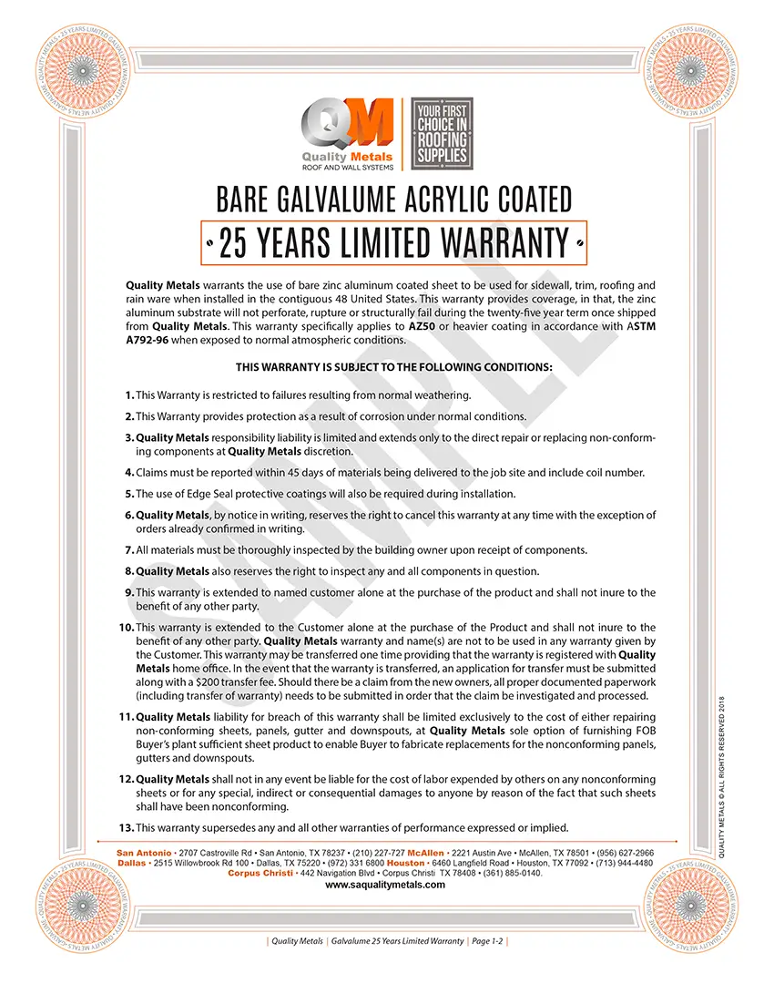 Warranty Galvalume